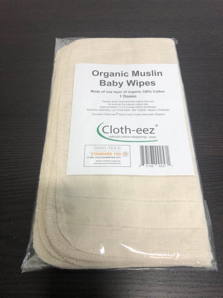 Organic Muslin Baby Wipes - one layer cotton