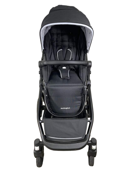 secondhand Mockingbird Single to Double Stroller, 2022, Matte Black with Matte Black Leather, Watercolor Drops, Black