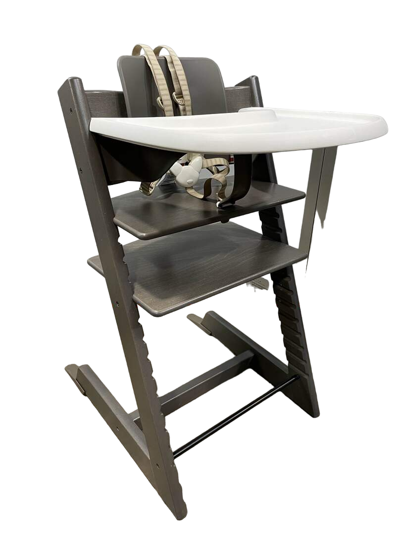 Stokke Tripp Trapp High Chair with Baby Set and Tray, Hazy Grey, White