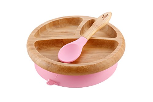 used Avanchy Bamboo Suction Baby Plate and Spoon, Pink