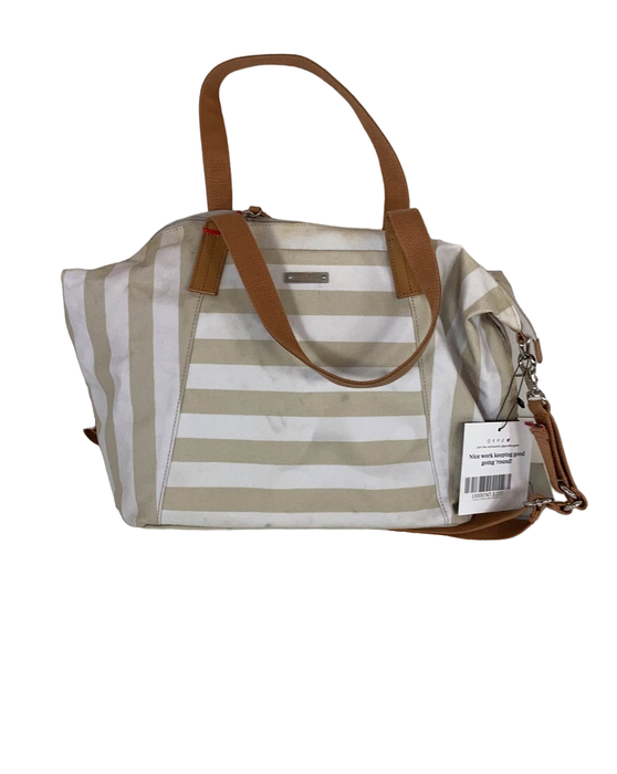 used StorkSak Noa Shoulder Diaper Bag, Stripe Fawn