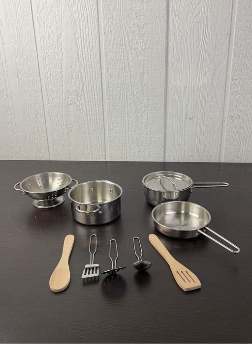 secondhand Melissa & Doug Stainless Steel Pots And Pans Pretend Play Kitchen Set