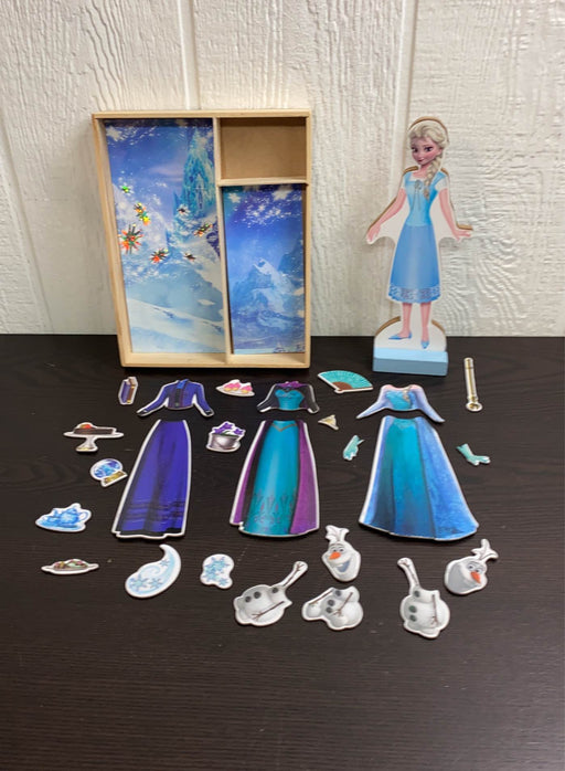 used Disney Frozen Elsa Wooden Magnetic Doll Dress-Up Kit