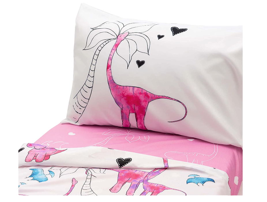 JumpOff Jo Twin Sheet Set, Pink Dinosaur