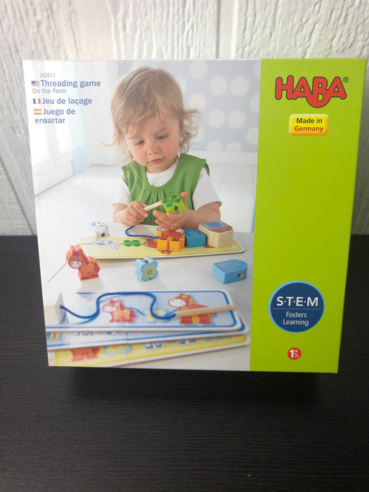 used HABA Threading Game, On The Farm