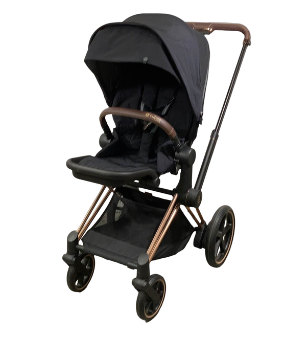 secondhand Cybex E-PRIAM Electric Stroller, 2023, Rose Gold, Deep Black