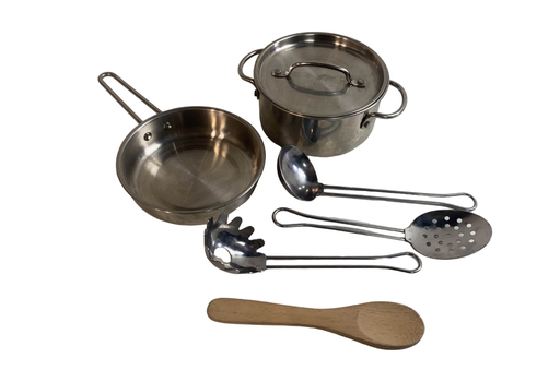 used Melissa & Doug Stainless Steel Pots And Pans Pretend Play Kitchen Set