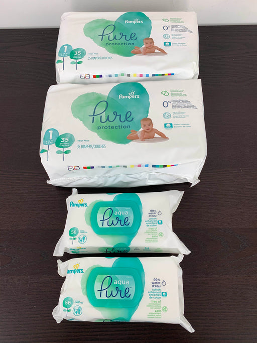 used BUNDLE Pampers, Pure size 1 diapers and wipes