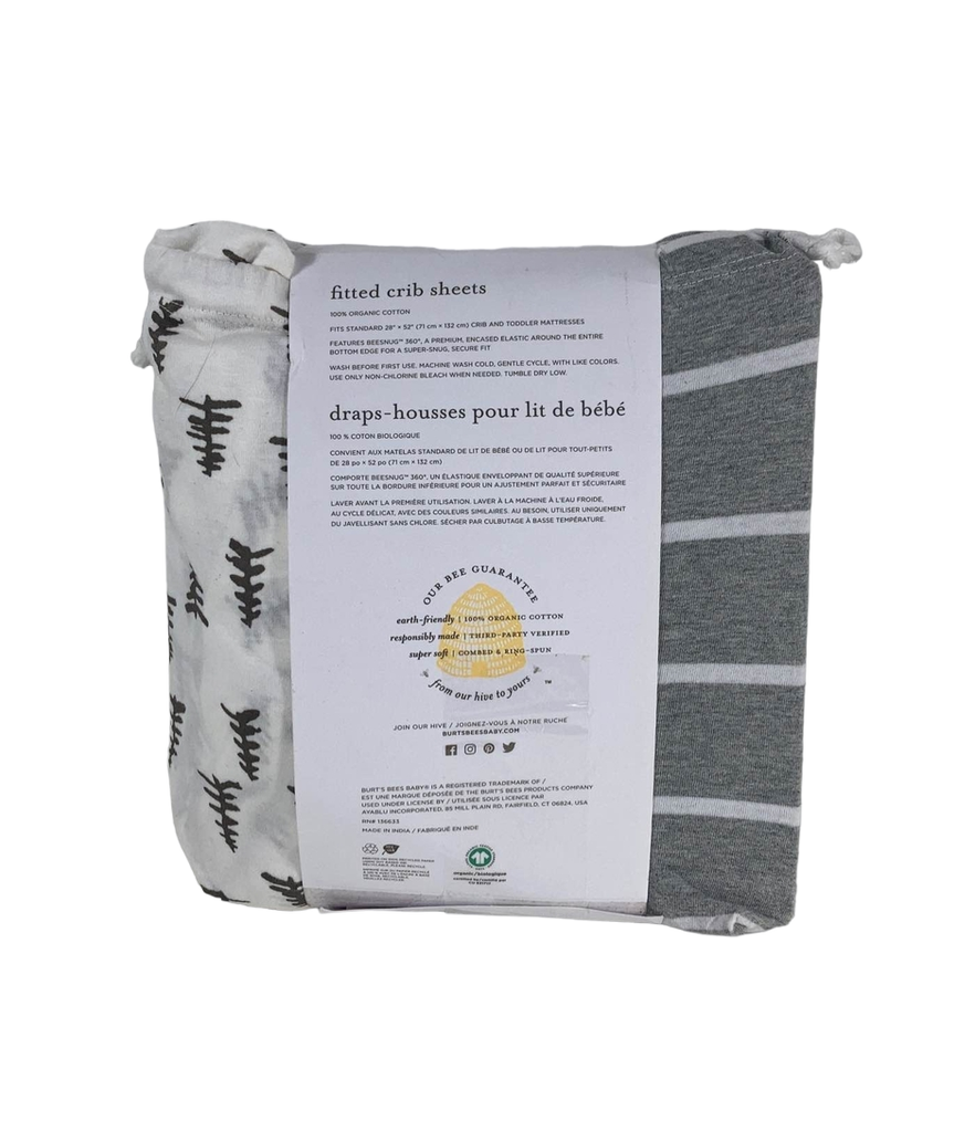 Burt's Bees Baby Crib Sheets, 2 pack, Pine Forest & Stripe