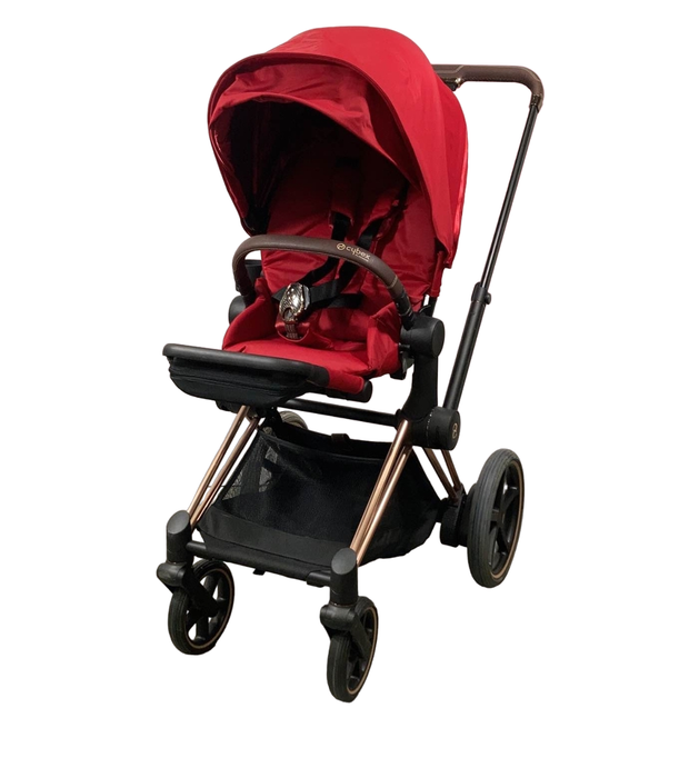 secondhand Cybex E-PRIAM Electric Stroller, 2019, Rose Gold, True Red