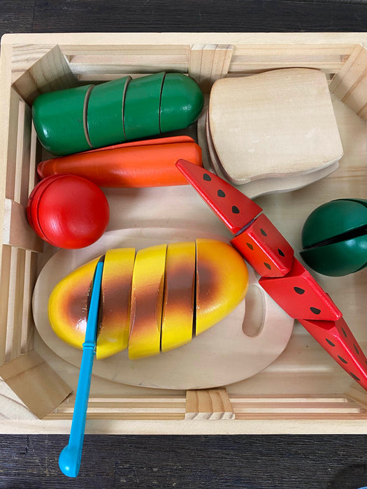 secondhand Melissa & Doug Cutting Food- Wooden Play Food