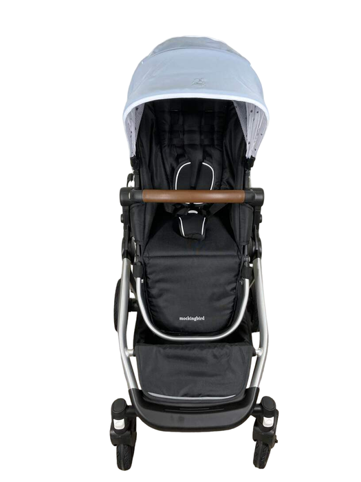 secondhand Mockingbird Single to Double Stroller, 2022, Silver with Penny Leather, Watercolor Drops, Sky