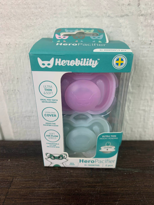 used Herobility Pacifier 2 Pack, Purple/Gray 0 months +