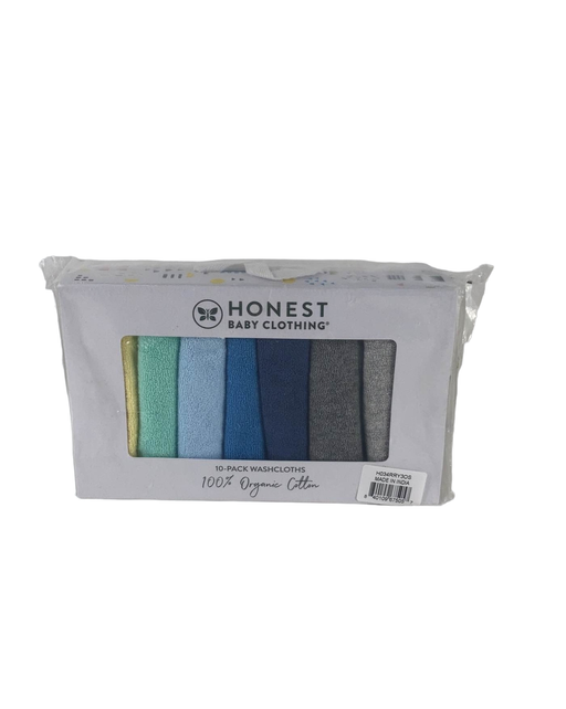 used Honest Baby 10 Pack Organic Cotton Wash Cloths, Rainbow Blues