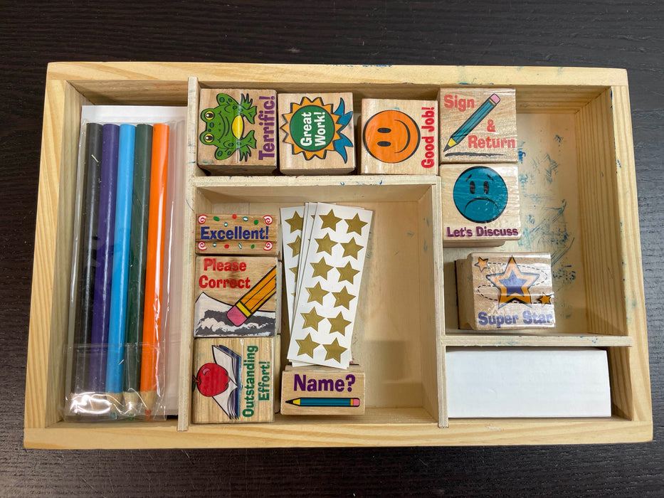 secondhand Melissa & Doug Wooden Classroom Stamp Set