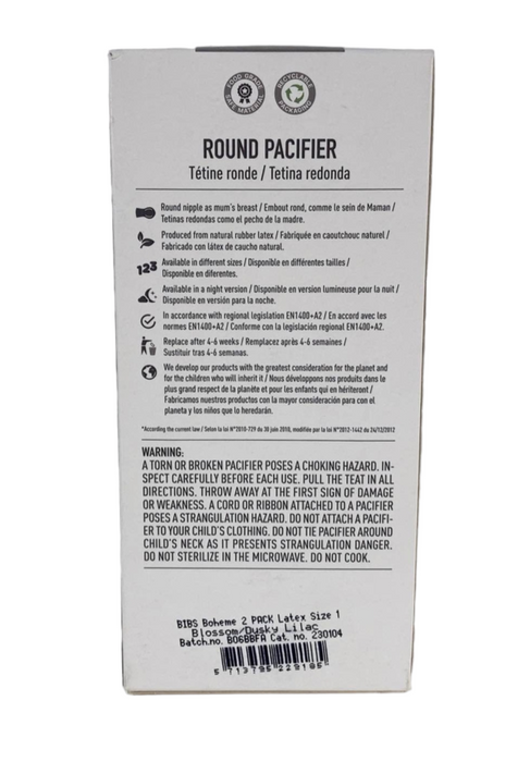 Shop BIBS Boheme Natural Rubber Pacifier 2 Pack, Blossom/Dusky Lilac, Size 1 (0+ months) at GoodBuy Gear