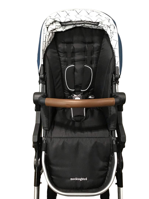 Mockingbird Double Stroller, 2020, Sea, Watercolor Drops And WindowPane, Silver with Penny Leather