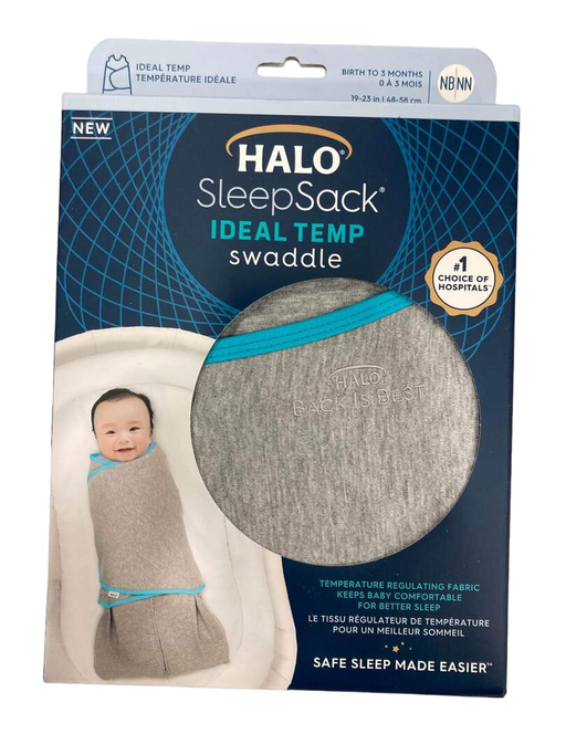 used Halo Ideal Temp Swaddle, Newborn, Grey/Aqua