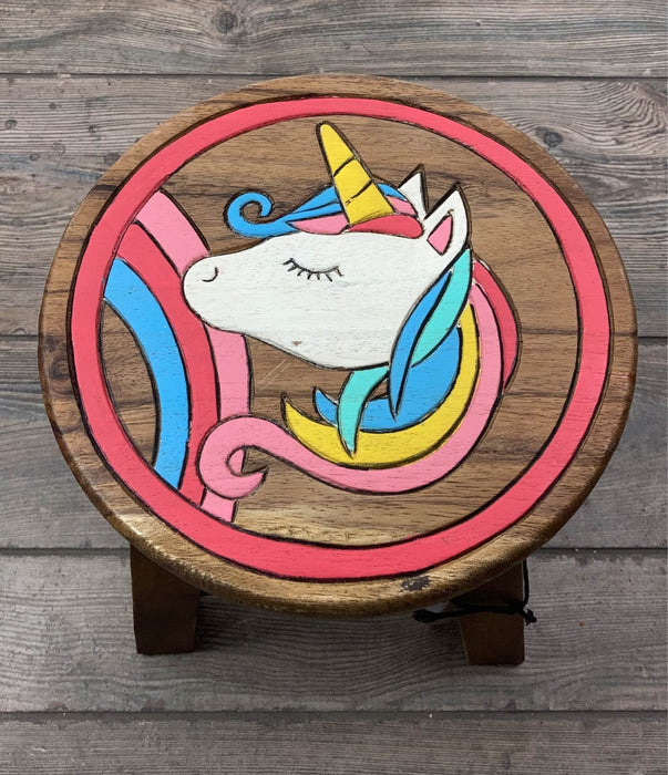 secondhand Wooden Stool, -Unicorn 10” x 9.5”