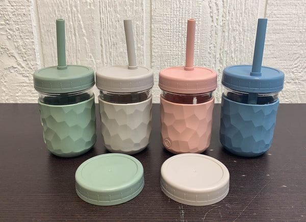 WeeSprout Glass Cups With Lids & Straws, Spill