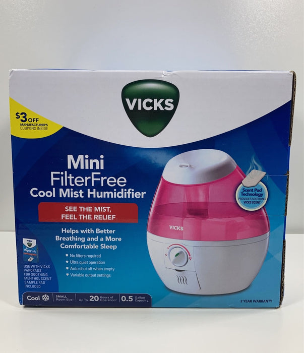 used Vicks Mini Filter Free Cool Mist Humidifier, - Pink