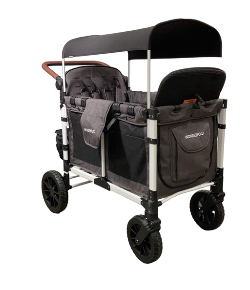 used Wonderfold W4 Luxe Quad Stroller Wagon, 2023, Charcoal Grey with White Frame