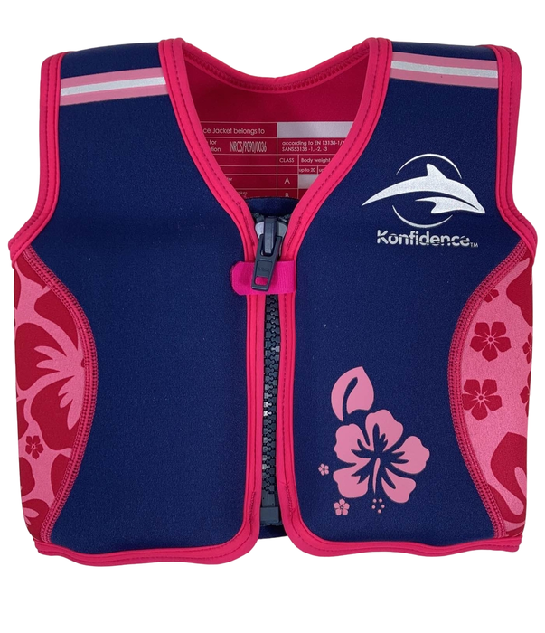Shop Konfidence Original Swim Jacket, Small( 1.5-3 years), Pink Hibiscus Oahu at GoodBuy Gear