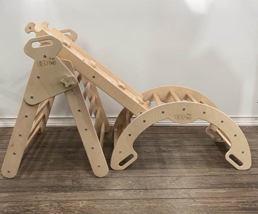 secondhand EZ Play Pikler Climbing Gym: Foldable Triangle, Arch, And Slide Board