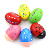 used Painted Wooden Percussion Eggs, Set Of 6