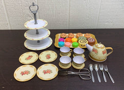 used Apontos Deluxe Afternoon Tin Tea Set with Cake Stand and Dessert Play Food