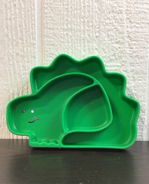 used Bumkins Silicone Grip Dish, Green Dinosaur