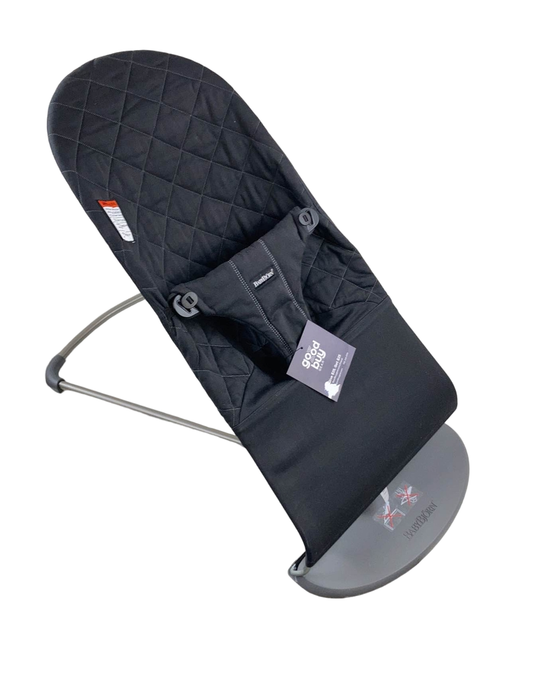 used BabyBjorn Bouncer Bliss, Dark Gray Frame, Black Cotton Classic Quilt