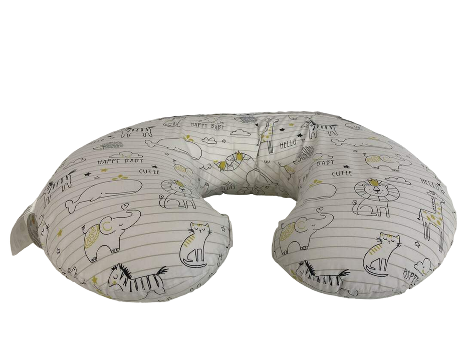used Boppy Nursing and Infant Support Luxe Pillow, Notebook Black and White with Gold Animals