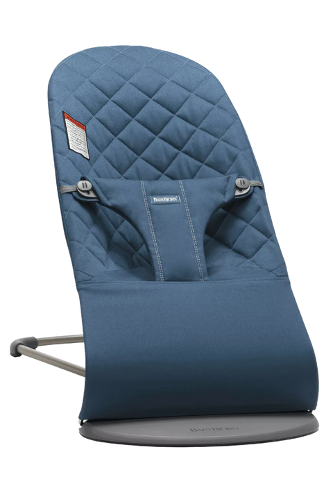 used BabyBjorn Bouncer Bliss, Dark Gray Frame, Midnight Blue Cotton Classic Quilt