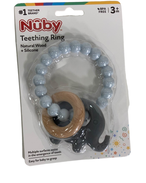 used Nuby Wood And Silicone Natural Teething Ring, Elephant