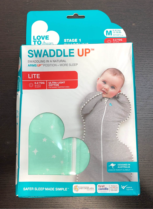 used Love To Dream Swaddle Up Lite Sleep Sack, Medium, Mint Stars