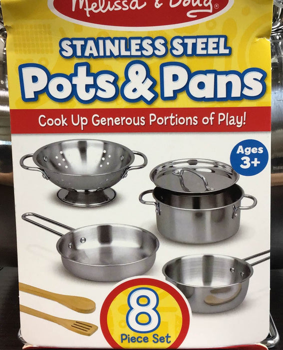 used Melissa & Doug Stainless Steel Pots And Pans Pretend Play Kitchen Set