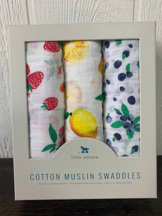 used Little Unicorn Cotton Muslin Swaddles 3 Pack, Berry Lemonade