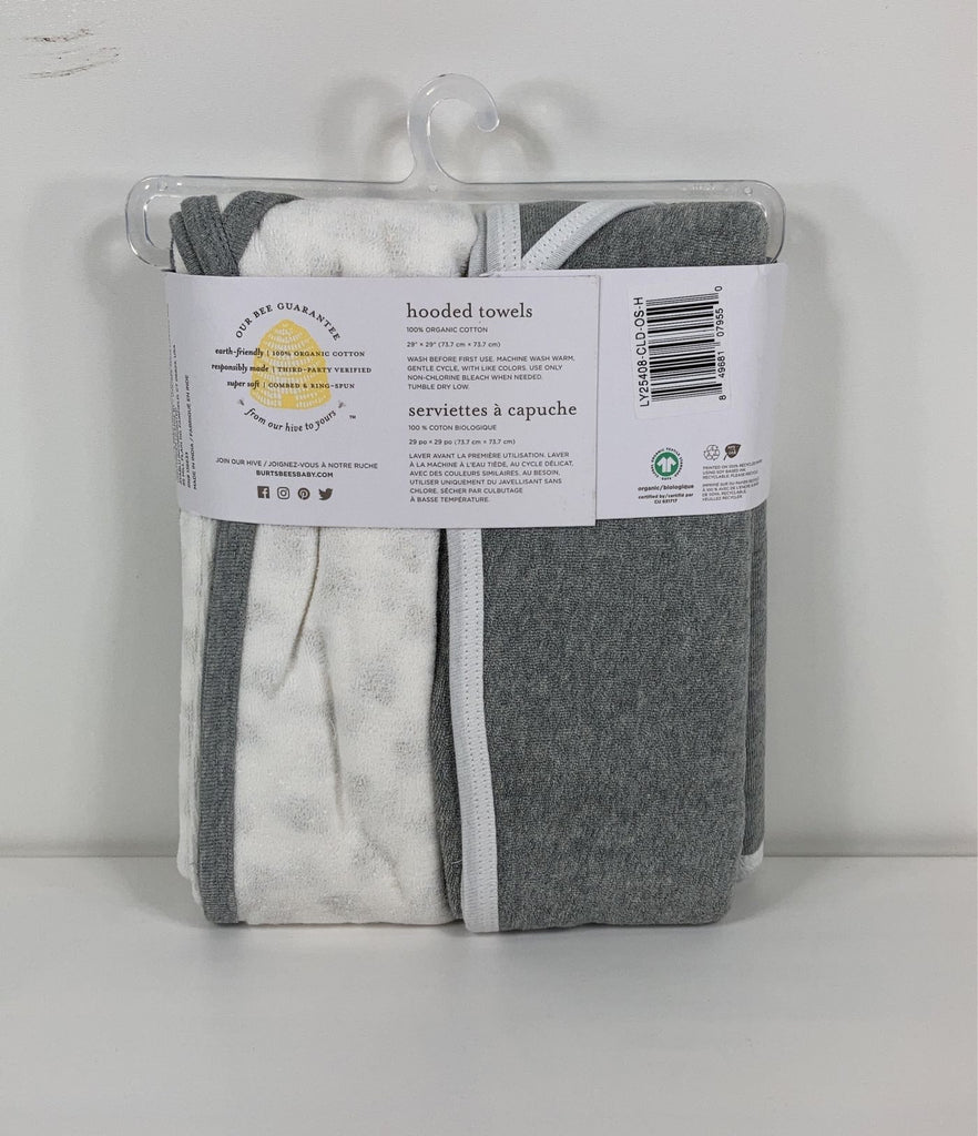 Burt's Bees Baby Hooded Bath Towels 2 Pack, Honeybee/Grey