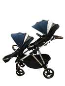 secondhand Mockingbird Double Stroller, 2020, Sea, Watercolor Drops And WindowPane, Silver with Penny Leather