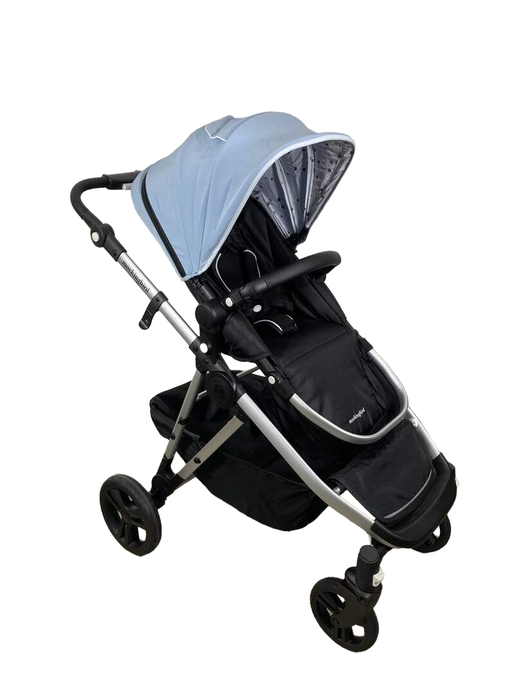 used Mockingbird Single to Double Stroller, 2022, Silver with Black Leather, Watercolor Drops, Sky