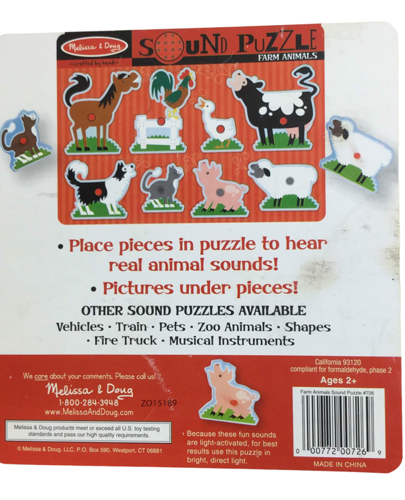 secondhand Melissa & Doug Sound Puzzle, Farm Animals 