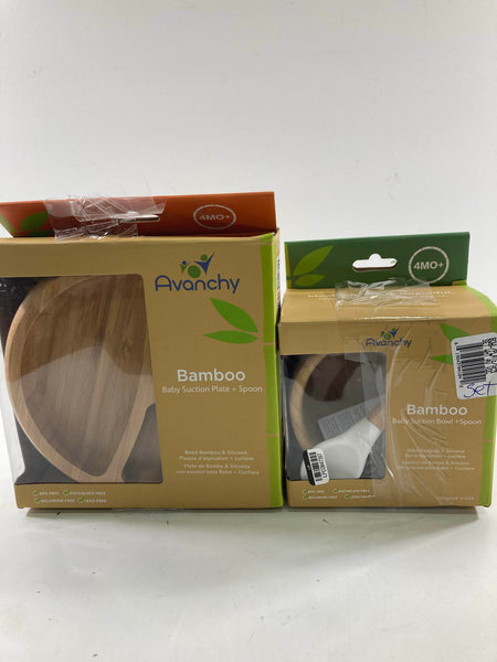 Avanchy Bamboo Baby Suction Bowl/Spoon Green