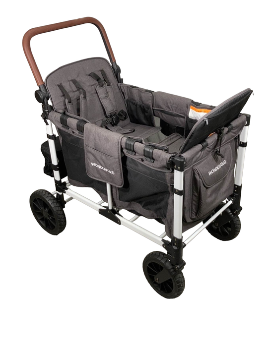 used Wonderfold W4 Luxe Quad Stroller Wagon, 2023, Charcoal Grey with White Frame