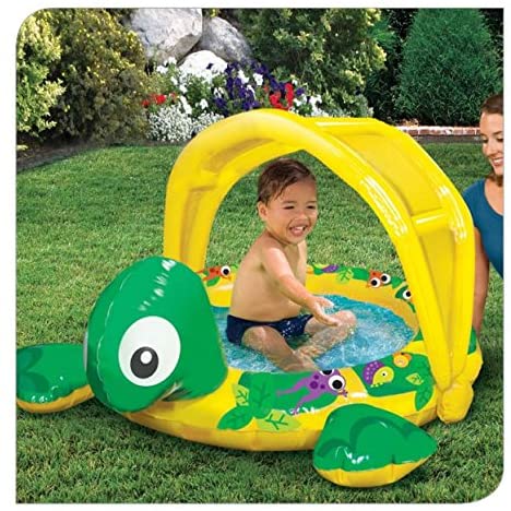Shady Time Turtle Inflatable Pool With Sun Shade