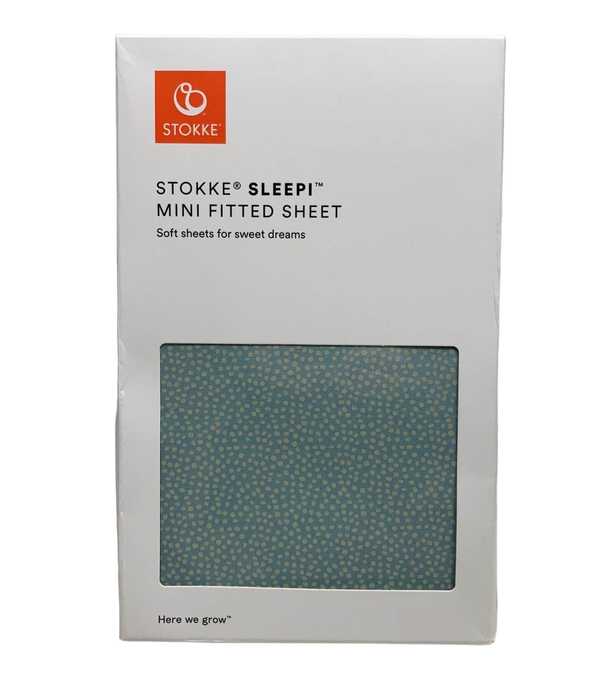 used Stokke Sleepi Mini Fitted Sheet, Dots Sage