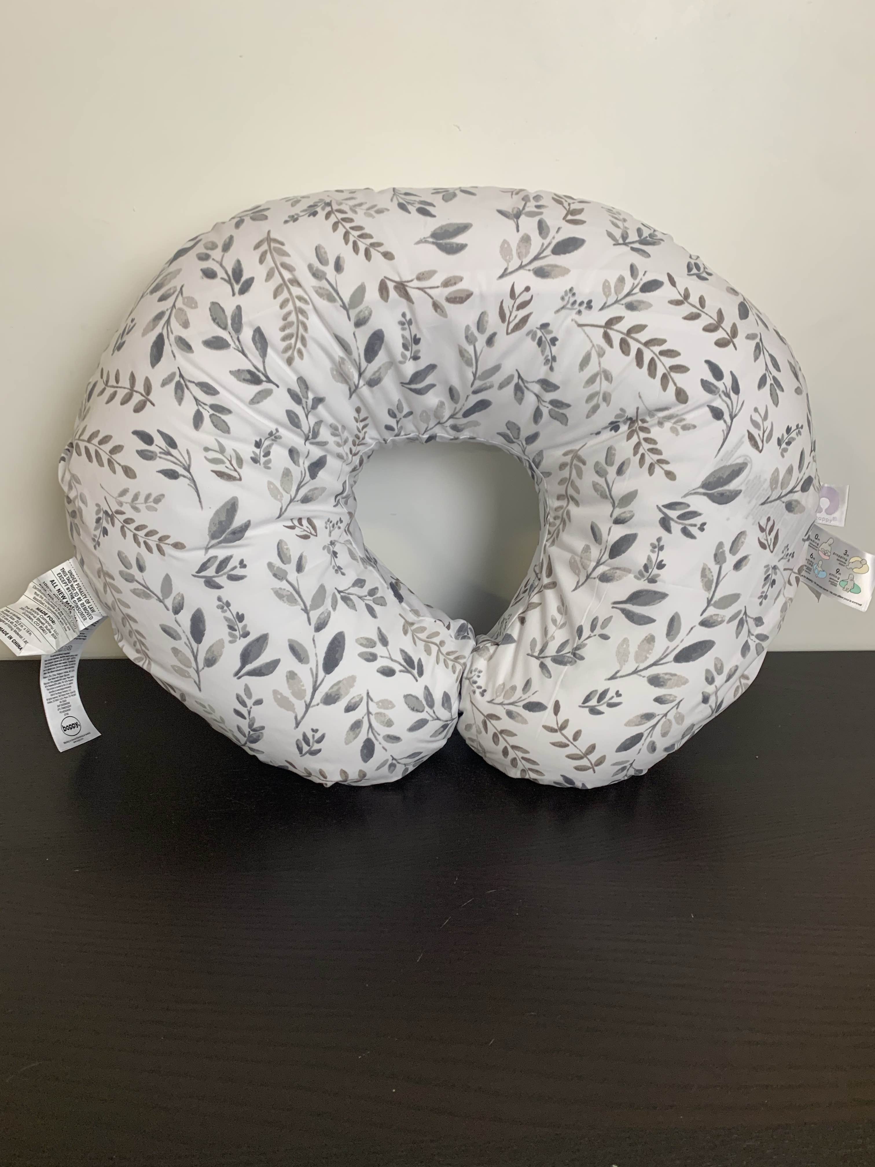 Boppy Original Feeding and Infant Support Pillow, Gray/Taupe Leaves