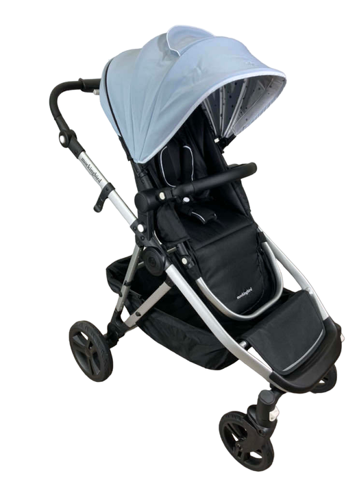 used Mockingbird Single Stroller, 2023, Sky, Watercolor Drops, Silver With Black Leather