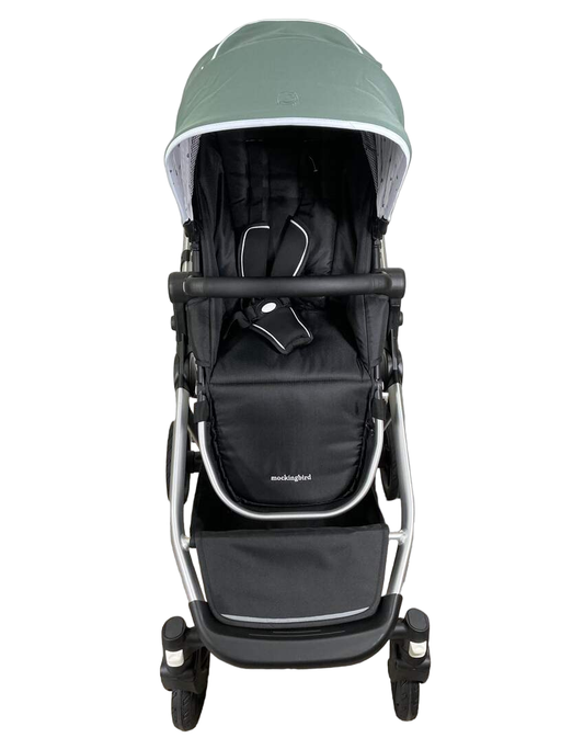 secondhand Mockingbird Single to Double Stroller, 2023, Silver with Black Leather, Watercolor Drops, Sage