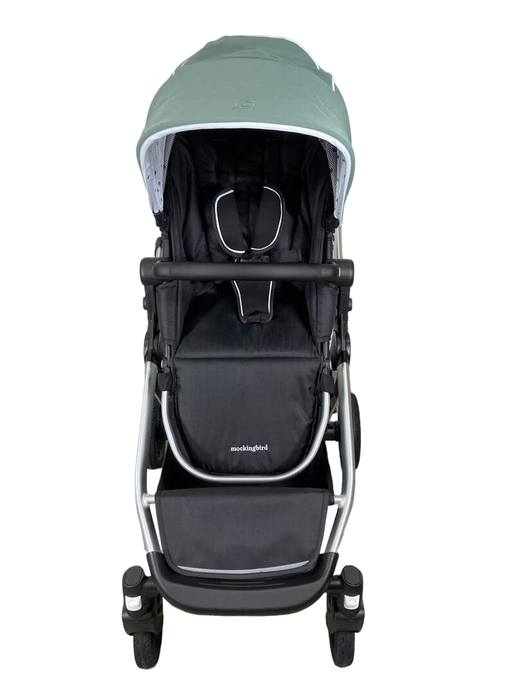 secondhand Mockingbird Single to Double Stroller, 2023, Silver with Black Leather, Watercolor Drops, Sage